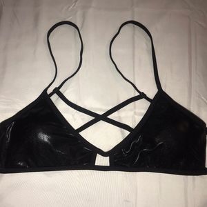 Black Faux Leather Bralette/Swim Top